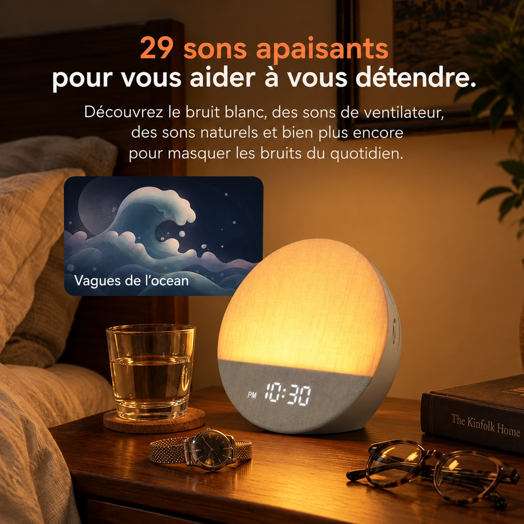 Réveil Lumière Simulateur d'Aube en Tissu – Matin Doux