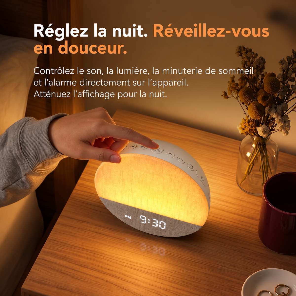Réveil Lumière Simulateur d'Aube en Tissu – Matin Doux