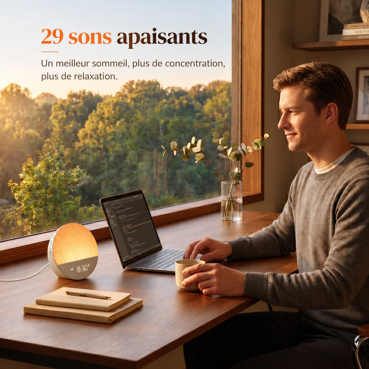 Réveil Lumière Simulateur d'Aube en Tissu – Matin Doux