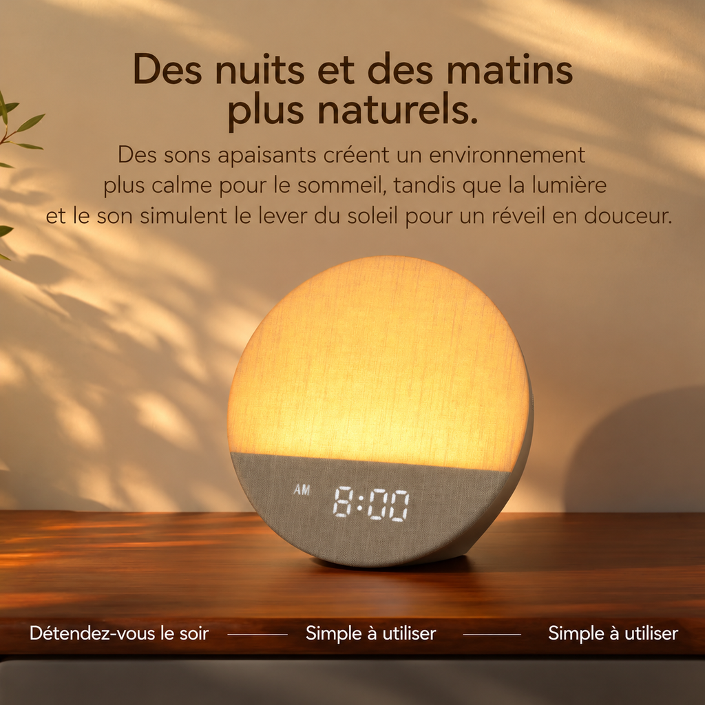 Réveil Lumière Simulateur d'Aube en Tissu – Matin Doux