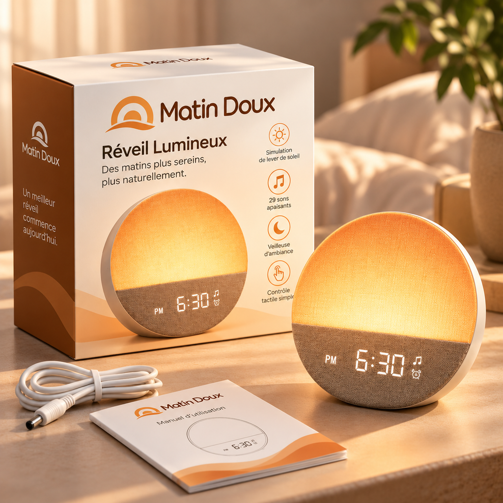 Réveil Lumière Simulateur d'Aube en Tissu – Matin Doux