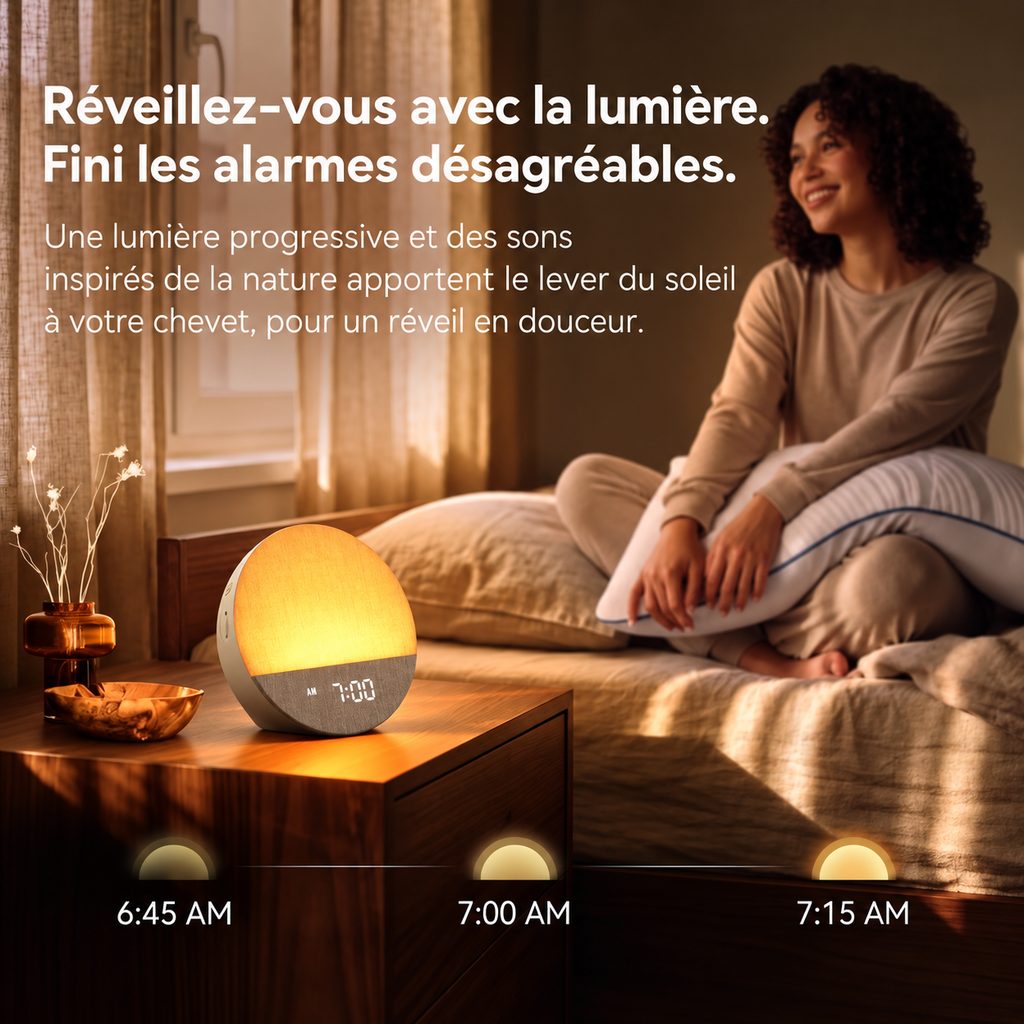 Réveil Lumière Simulateur d'Aube en Tissu – Matin Doux
