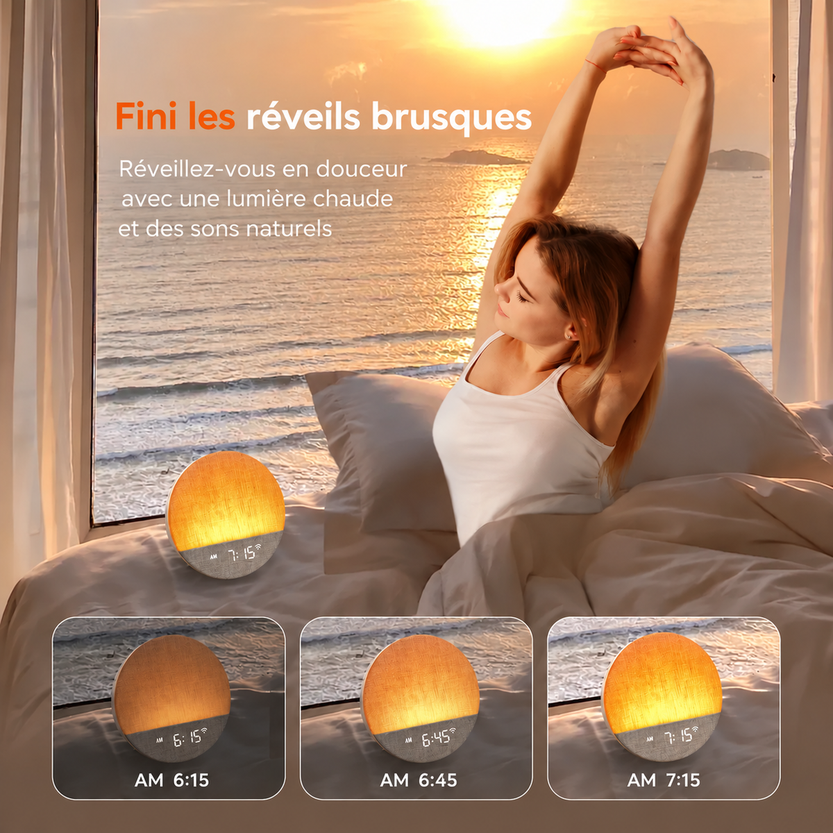 Réveil Lumière Simulateur d'Aube en Tissu – Matin Doux