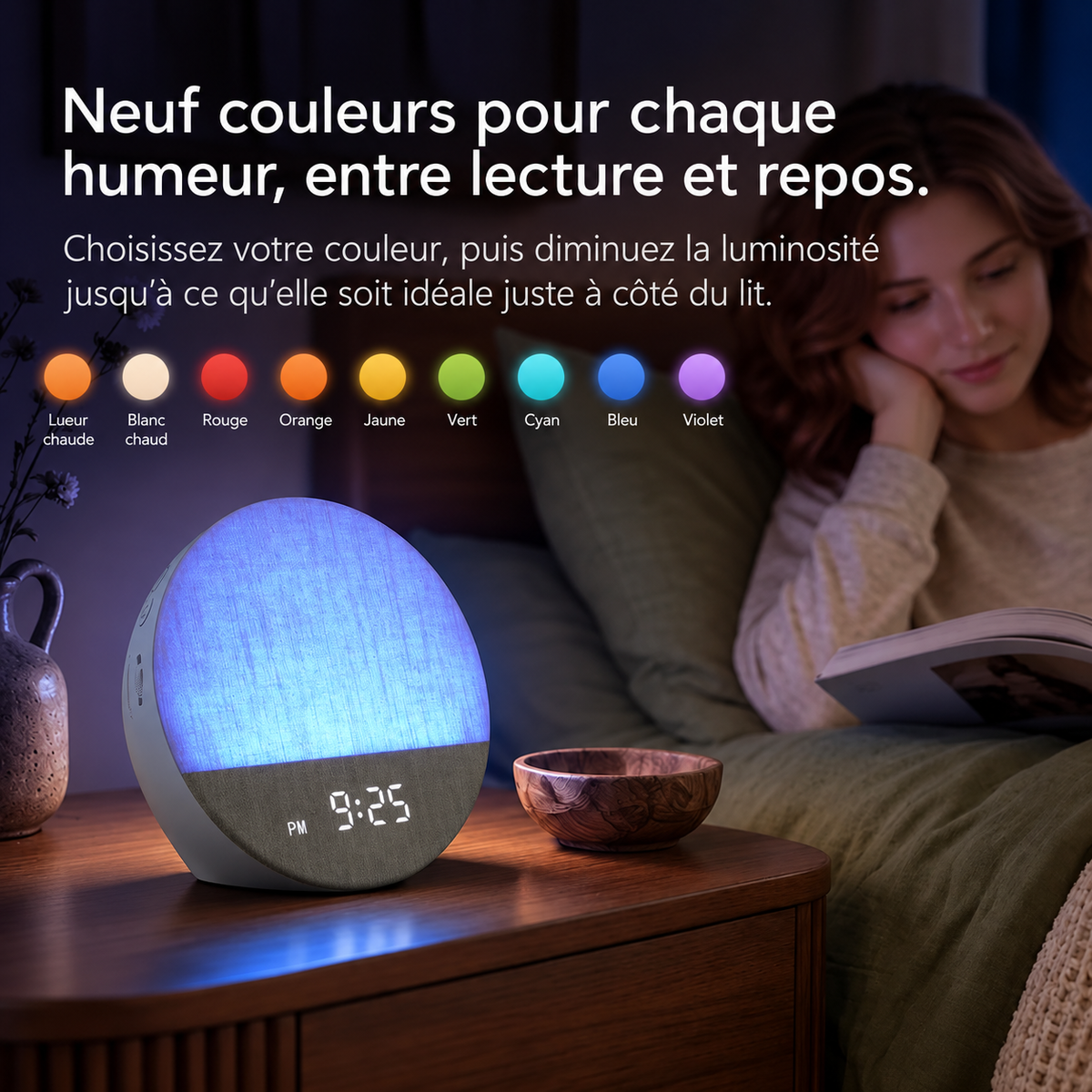 Réveil Lumière Simulateur d'Aube en Tissu – Matin Doux