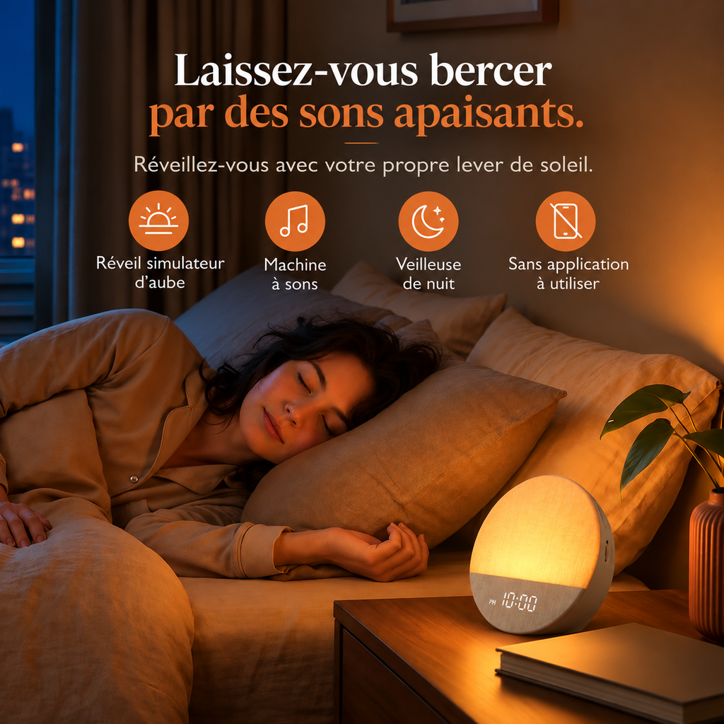 Réveil Lumière Simulateur d'Aube en Tissu – Matin Doux